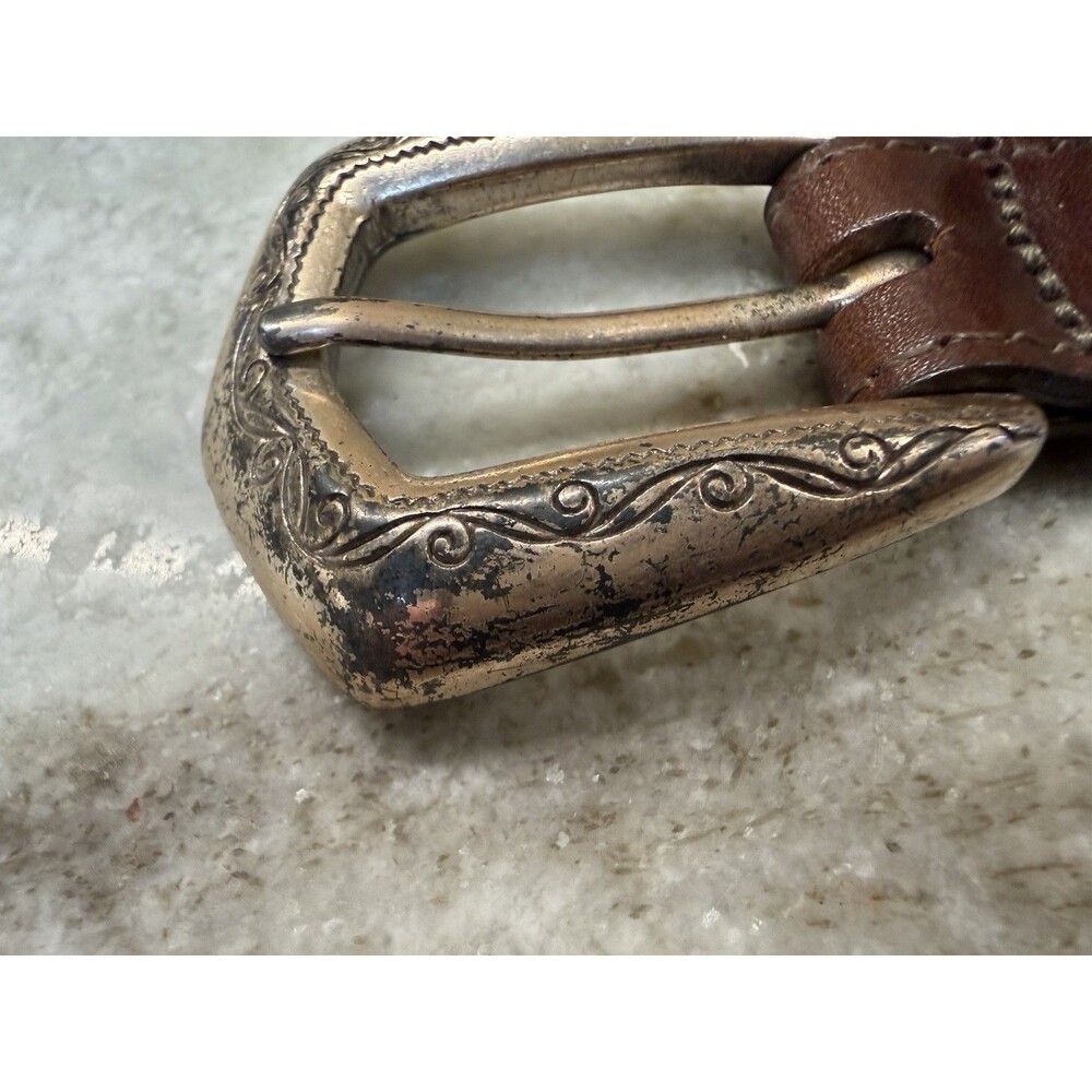 1990s Brighton Womens S Brown Leather Belt Silver XS And Diamond Concho Western - Picture 3 of 15